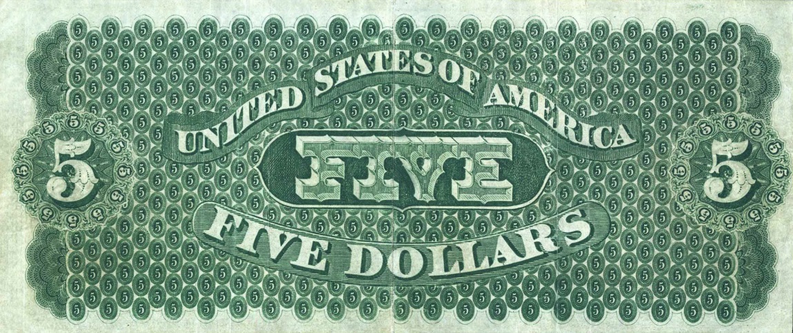 Back of United States p125c: 5 Dollars from 1861