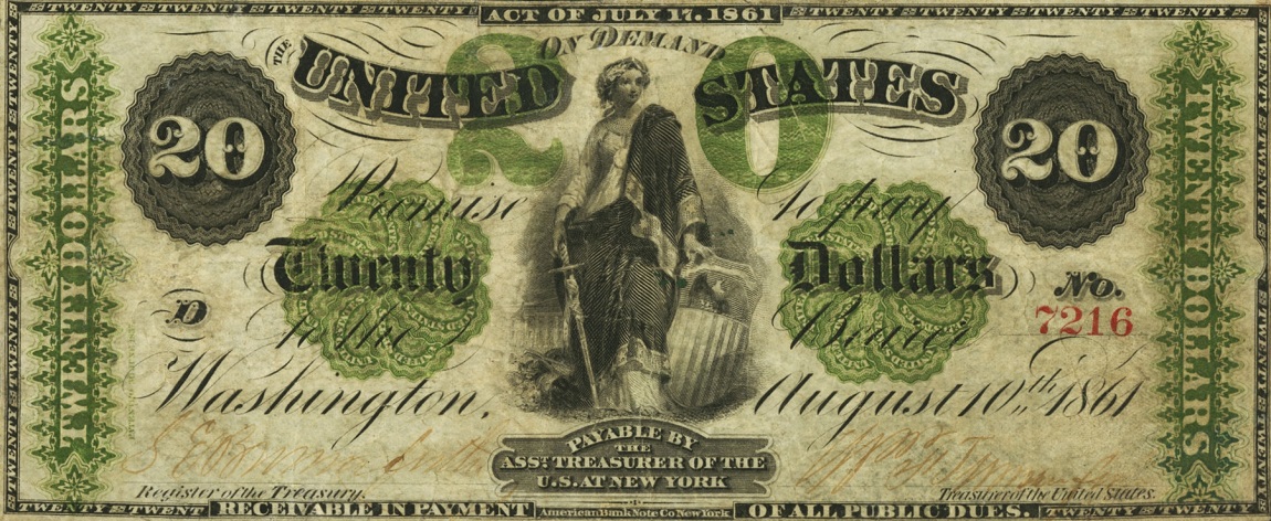 Front of United States p127a: 20 Dollars from 1861