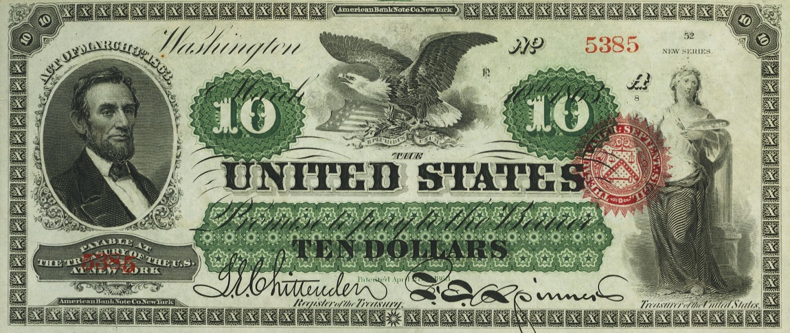 Front of United States p138: 10 Dollars from 1863