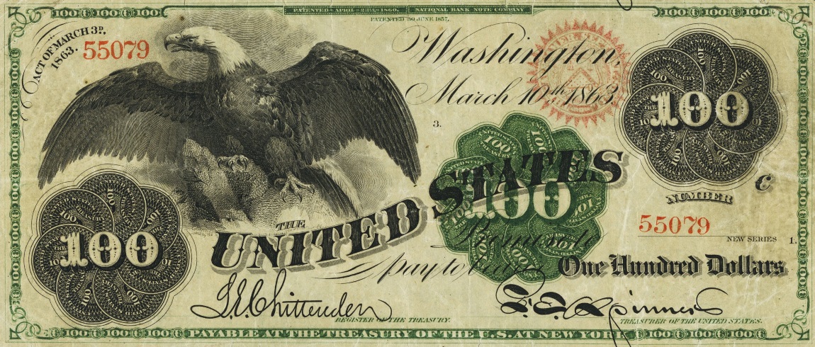 Front of United States p141: 100 Dollars from 1863