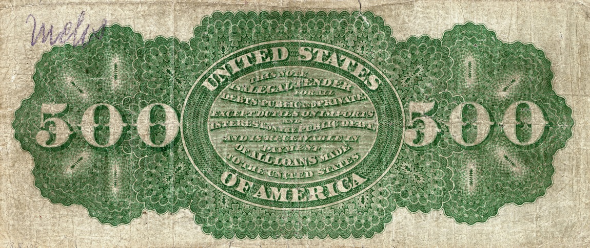 Back of United States p142: 500 Dollars from 1863