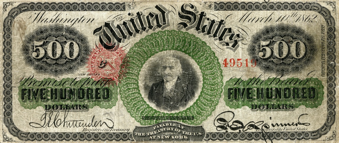 Front of United States p142: 500 Dollars from 1863