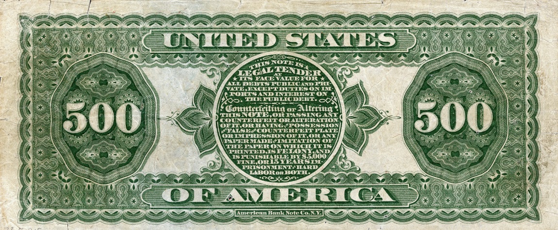 Back of United States p151: 500 Dollars from 1869