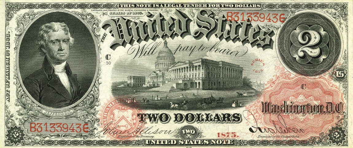 Front of United States p158a: 2 Dollars from 1875