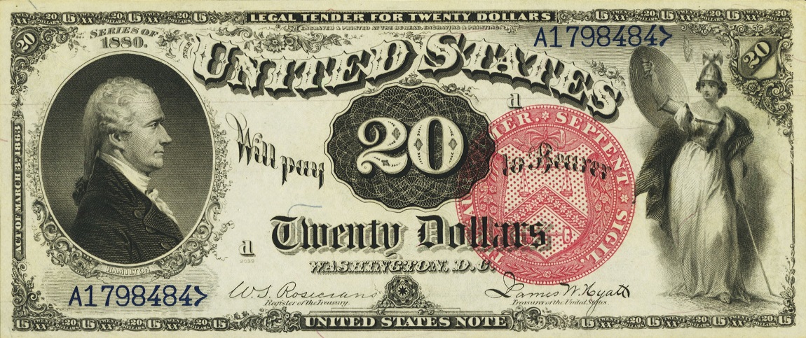 Front of United States p180a: 20 Dollars from 1880
