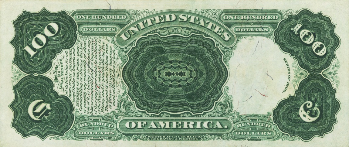 Back of United States p182: 100 Dollars from 1880