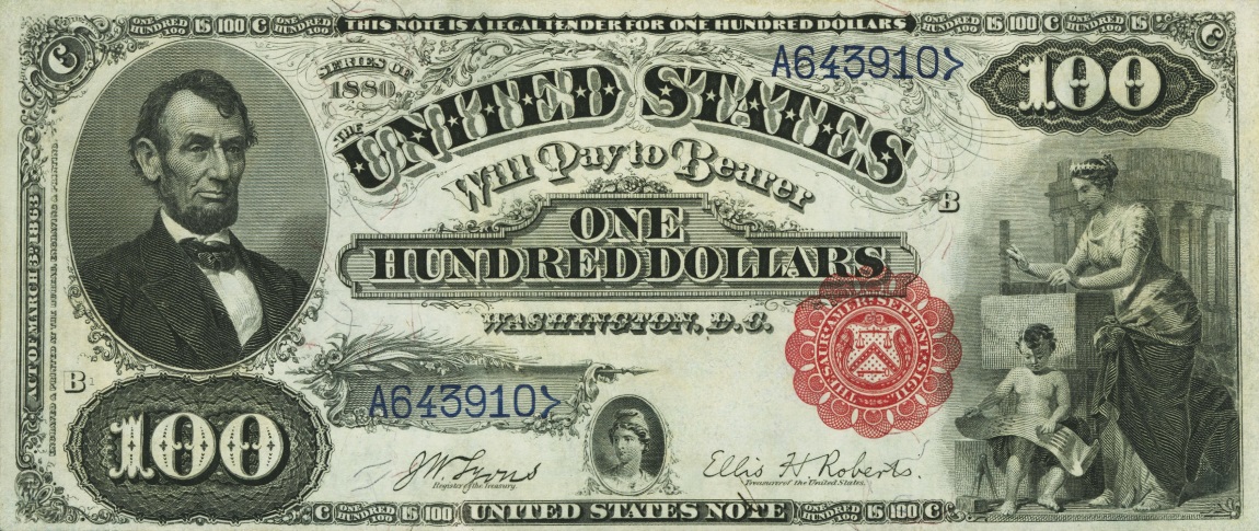 Front of United States p182: 100 Dollars from 1880