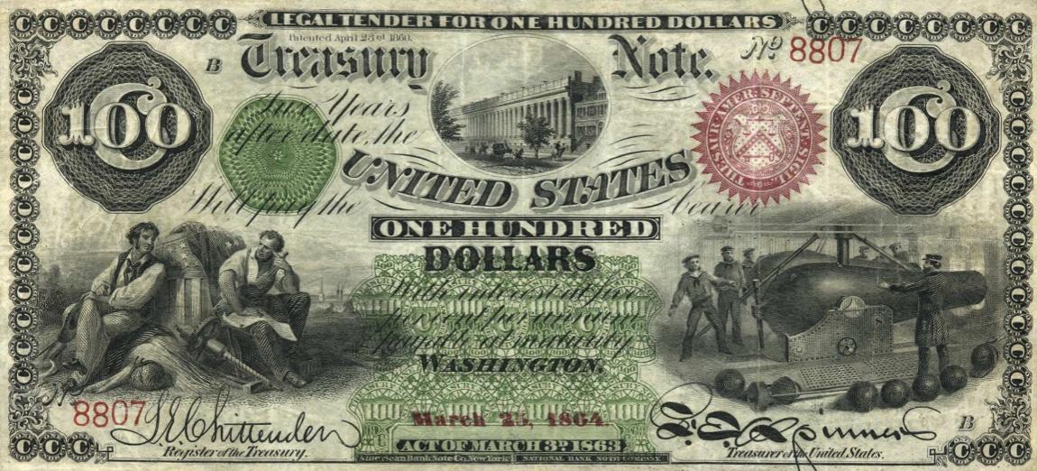 Front of United States p290: 100 Dollars from 1864