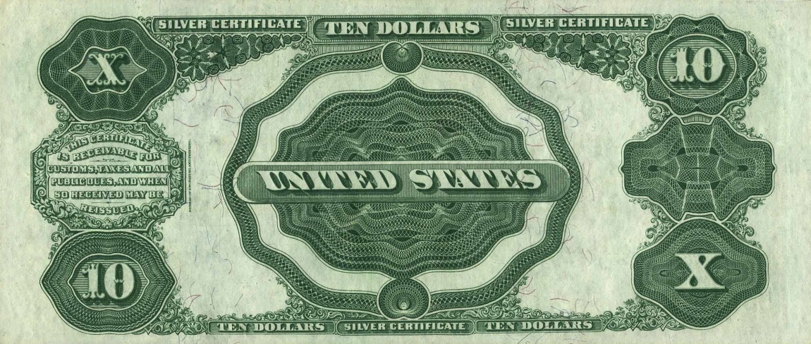 Back of United States p341: 10 Dollars from 1908