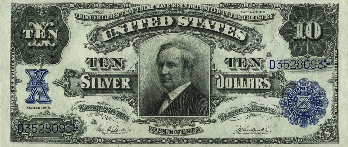 Front of United States p341: 10 Dollars from 1908