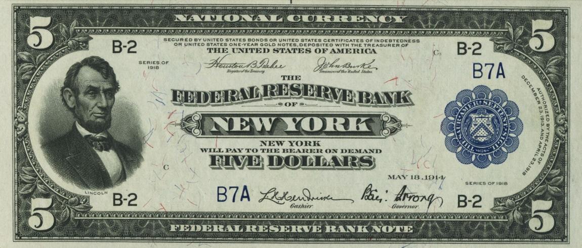 Front of United States p373: 5 Dollars from 1918