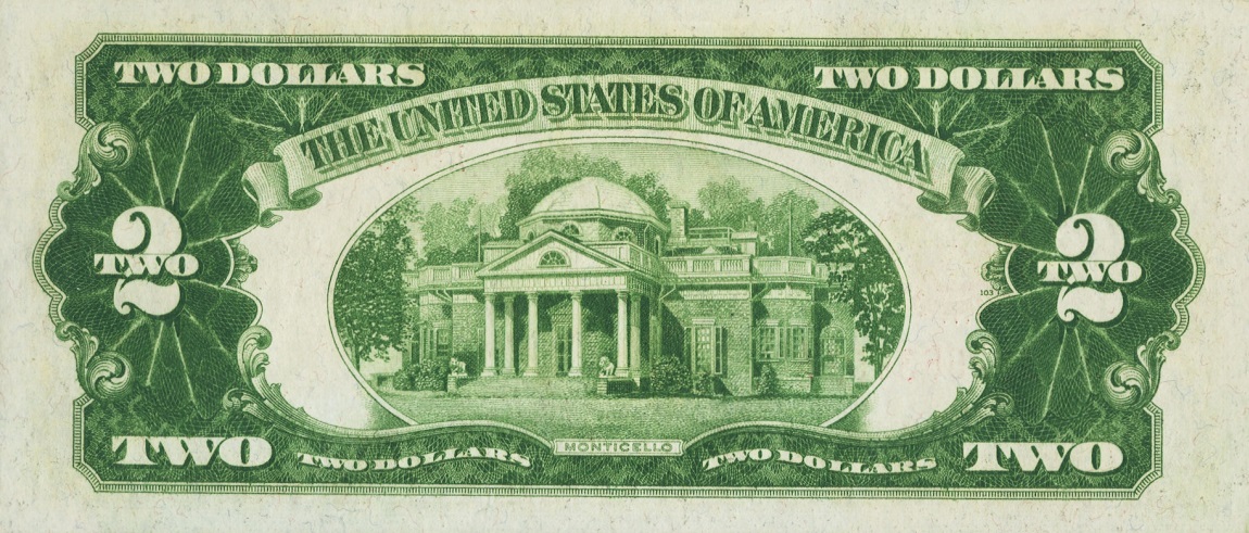 Back of United States p378b: 2 Dollars from 1928