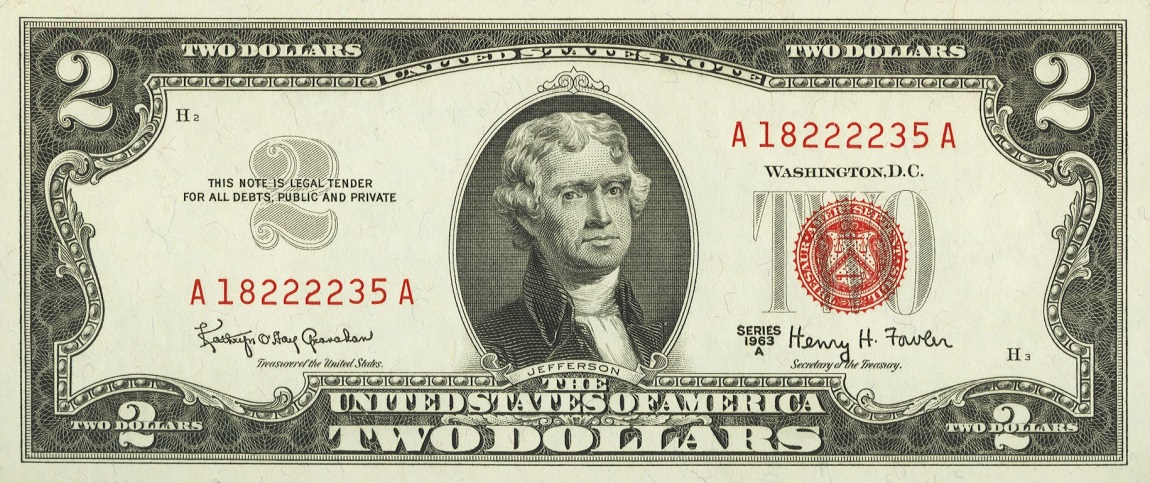 Front of United States p382b: 2 Dollars from 1963