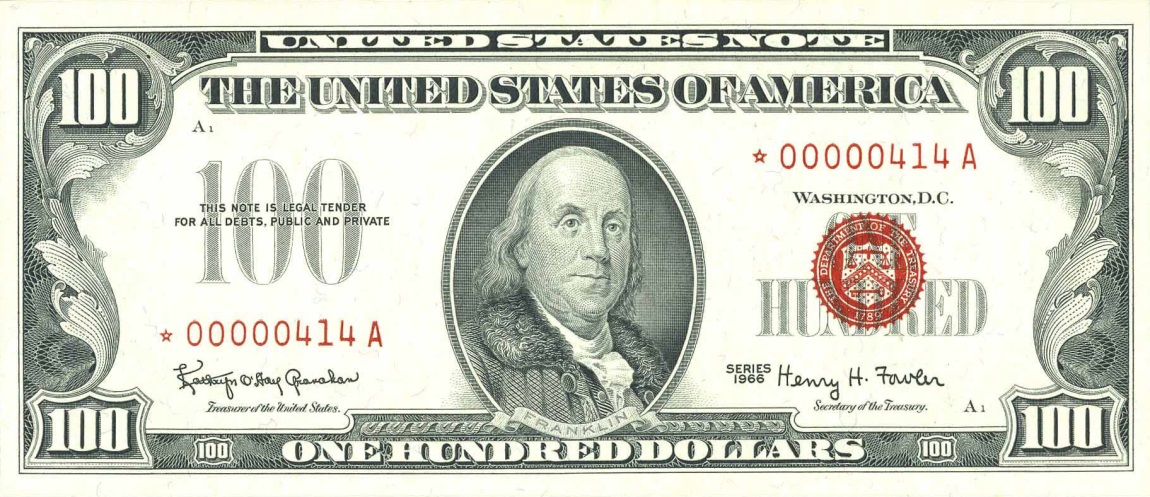 Front of United States p384a: 100 Dollars from 1966