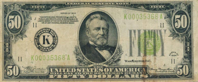 Front of United States p432L: 50 Dollars from 1934