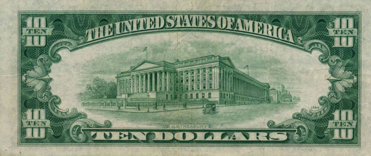Back of United States p439b: 10 Dollars from 1950