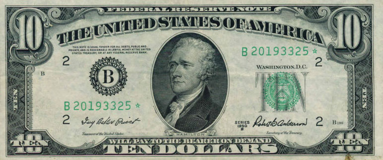 Front of United States p439b: 10 Dollars from 1950