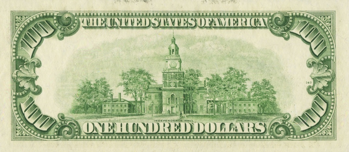 Back of United States p442e: 100 Dollars from 1950