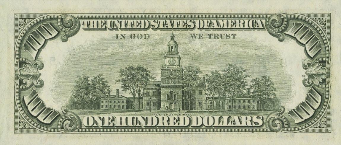 Back of United States p467: 100 Dollars from 1977