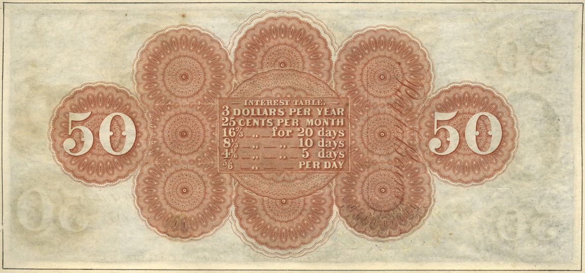 Back of United States p47: 50 Dollars from 1847