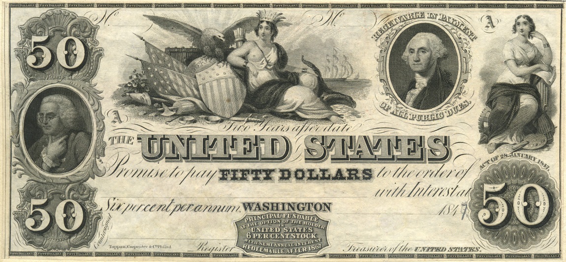 Front of United States p47: 50 Dollars from 1847