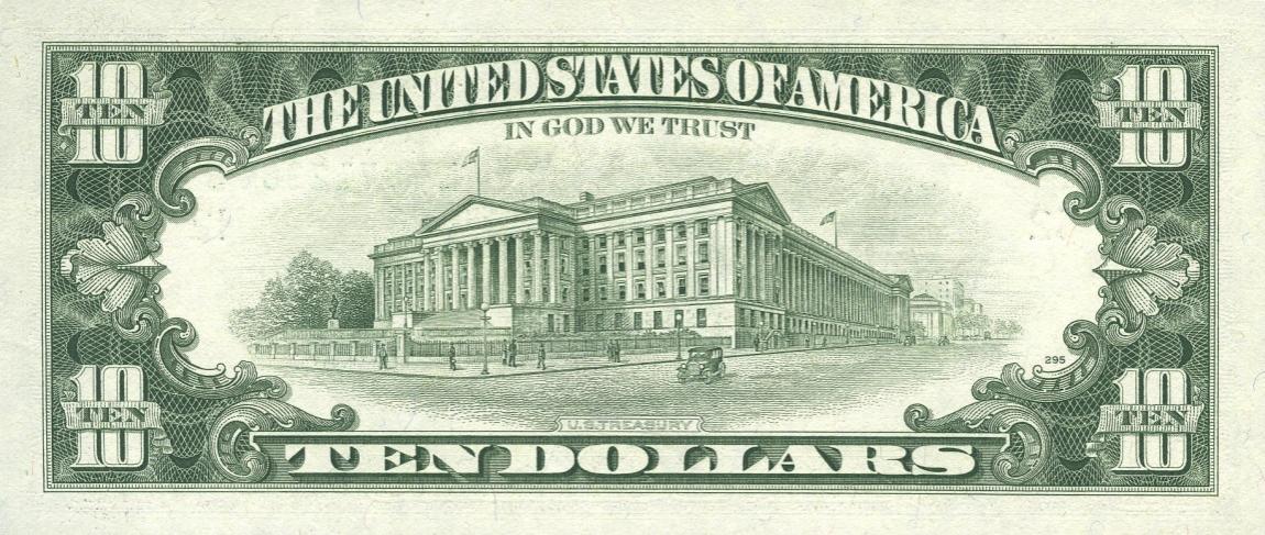 Back of United States p482: 10 Dollars from 1988