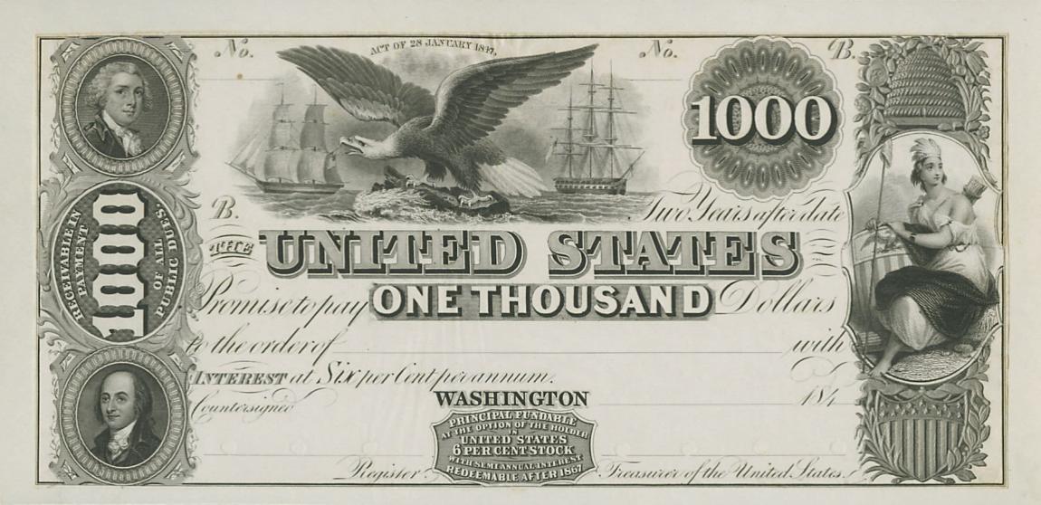 Front of United States p50: 1000 Dollars from 1847