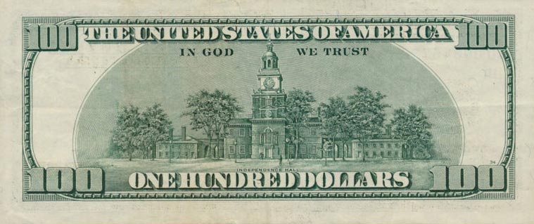 Back of United States p514: 100 Dollars from 2001