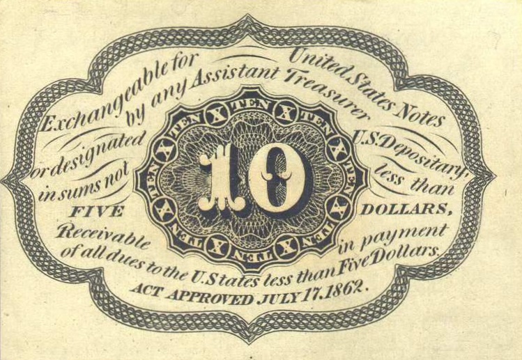 Back of United States p98d: 10 Cents from 1862