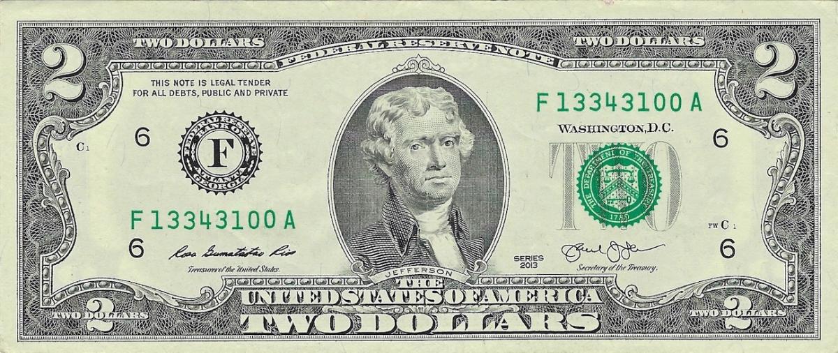 Front of United States p538: 2 Dollars from 2013