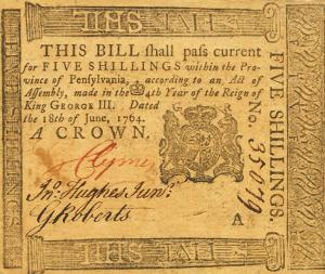 pS2506 from United States: 5 Shillings from 1764 pS2506 from United States: 5 Shillings from 1764