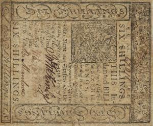 pS639 from United States: 6 Shillings from 1776