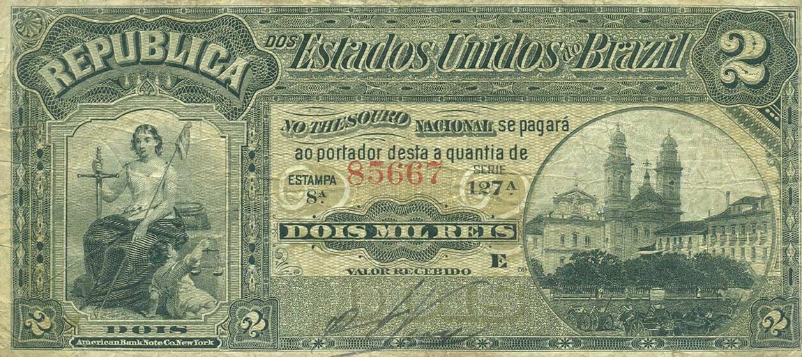 Front of Brazil p10b: 2 Mil Reis from 1890