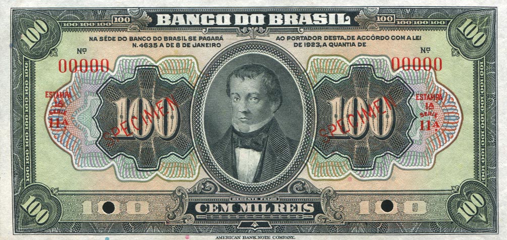 Front of Brazil p120s: 100 Mil Reis from 1923