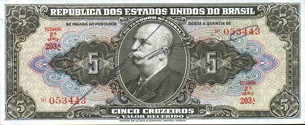 Front of Brazil p142a: 5 Cruzeiros from 1950