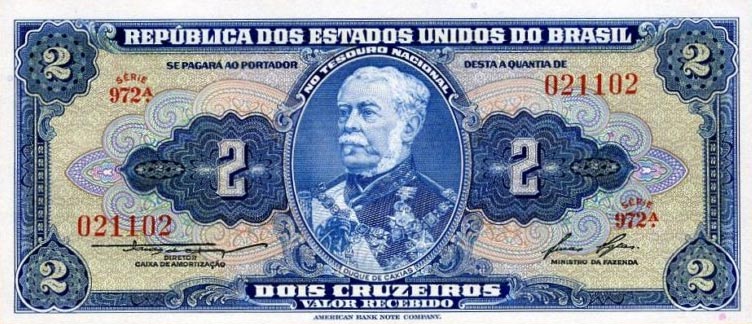 Front of Brazil p151b: 2 Cruzeiros from 1954
