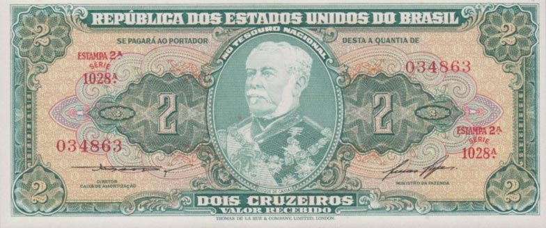 Front of Brazil p157Ac: 2 Cruzeiros from 1956