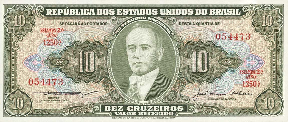 Front of Brazil p159c: 10 Cruzeiros from 1953