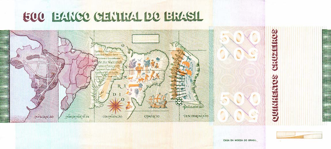 Back of Brazil p196Ac: 500 Cruzeiros from 1980