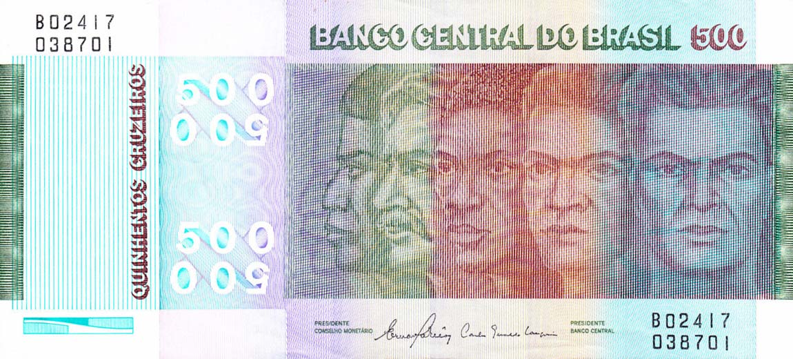 Front of Brazil p196Ac: 500 Cruzeiros from 1980