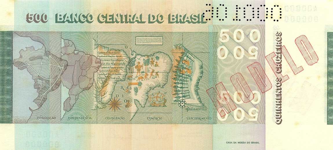 Back of Brazil p196s1: 500 Cruzeiros from 1972