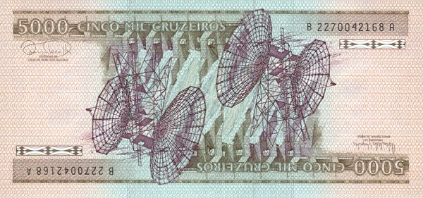 Back of Brazil p202d: 5000 Cruzeiros from 1985