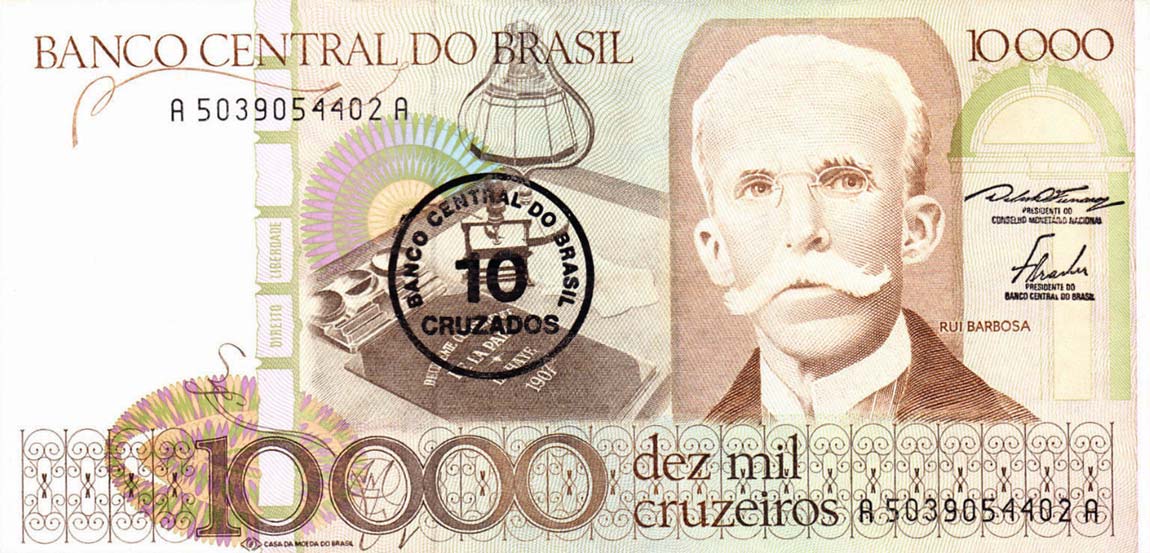Front of Brazil p206a: 10 Cruzados from 1986