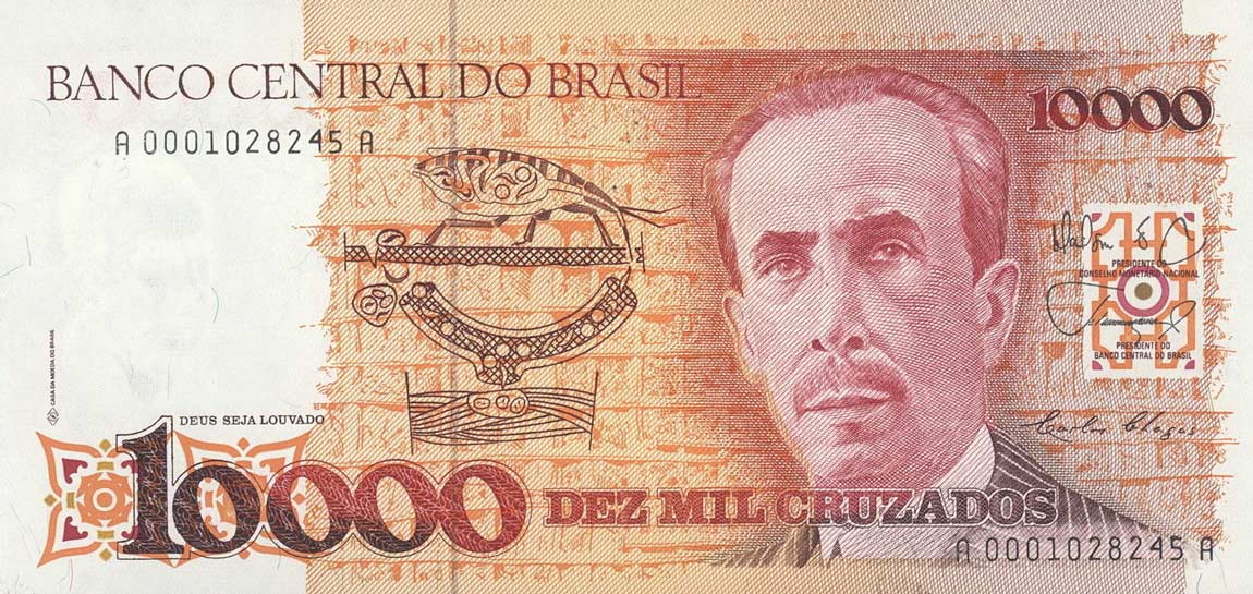 Front of Brazil p215a: 10000 Cruzados from 1989