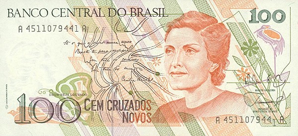 Front of Brazil p220a: 100 Cruzados Novos from 1989