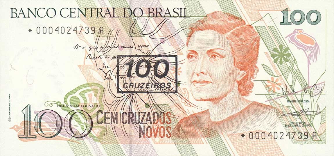 Front of Brazil p224r: 100 Cruzeiros from 1990