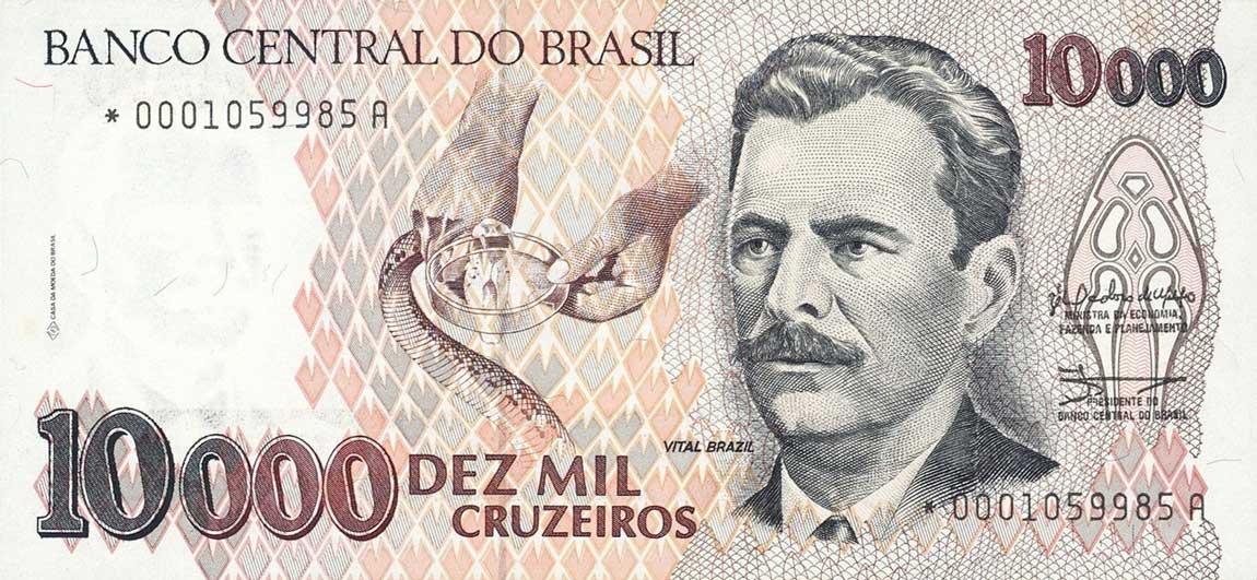 Front of Brazil p233r: 10000 Cruzeiros from 1991