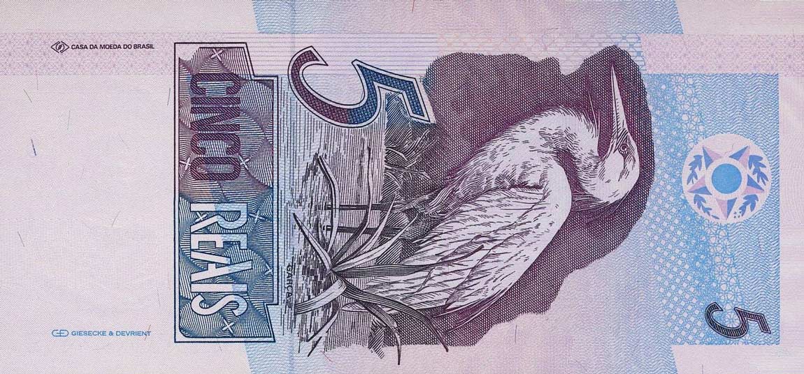 Back of Brazil p244b: 5 Reais from 1994