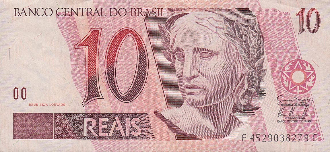 Front of Brazil p245Ak: 10 Reais from 1997