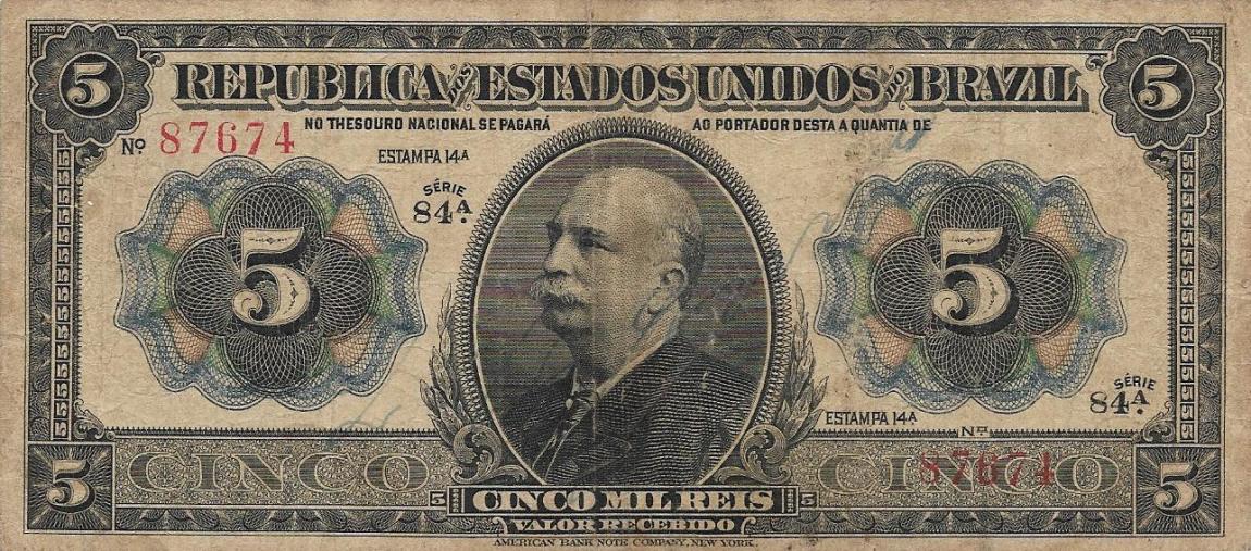 Front of Brazil p24a: 5 Mil Reis from 1913